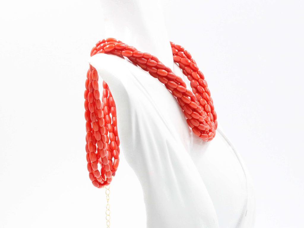 Natural Italian Red Coral Bead Necklace with layers Design
