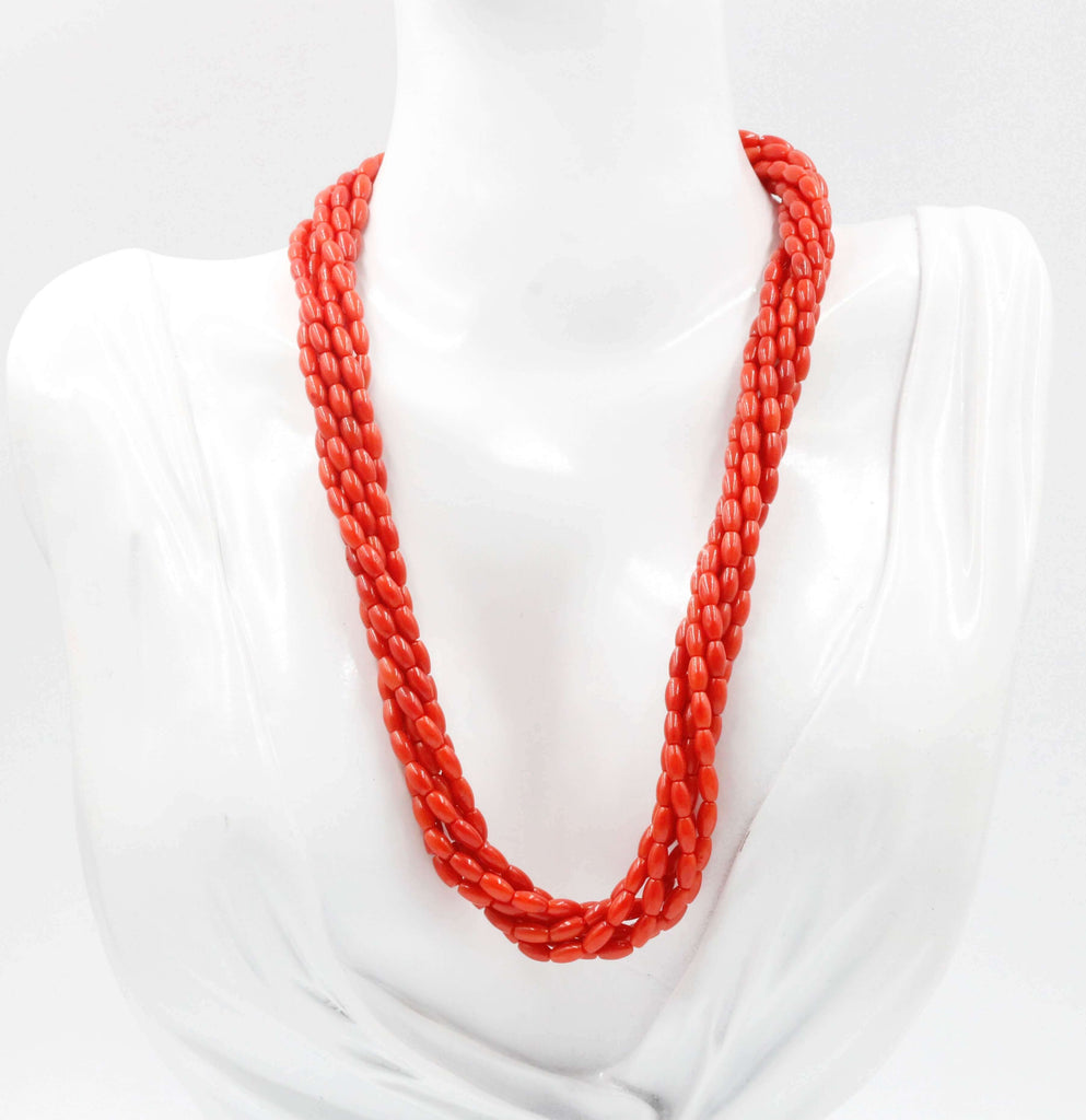 Artistic Jewelry with Antique Red Coral Beads Necklace