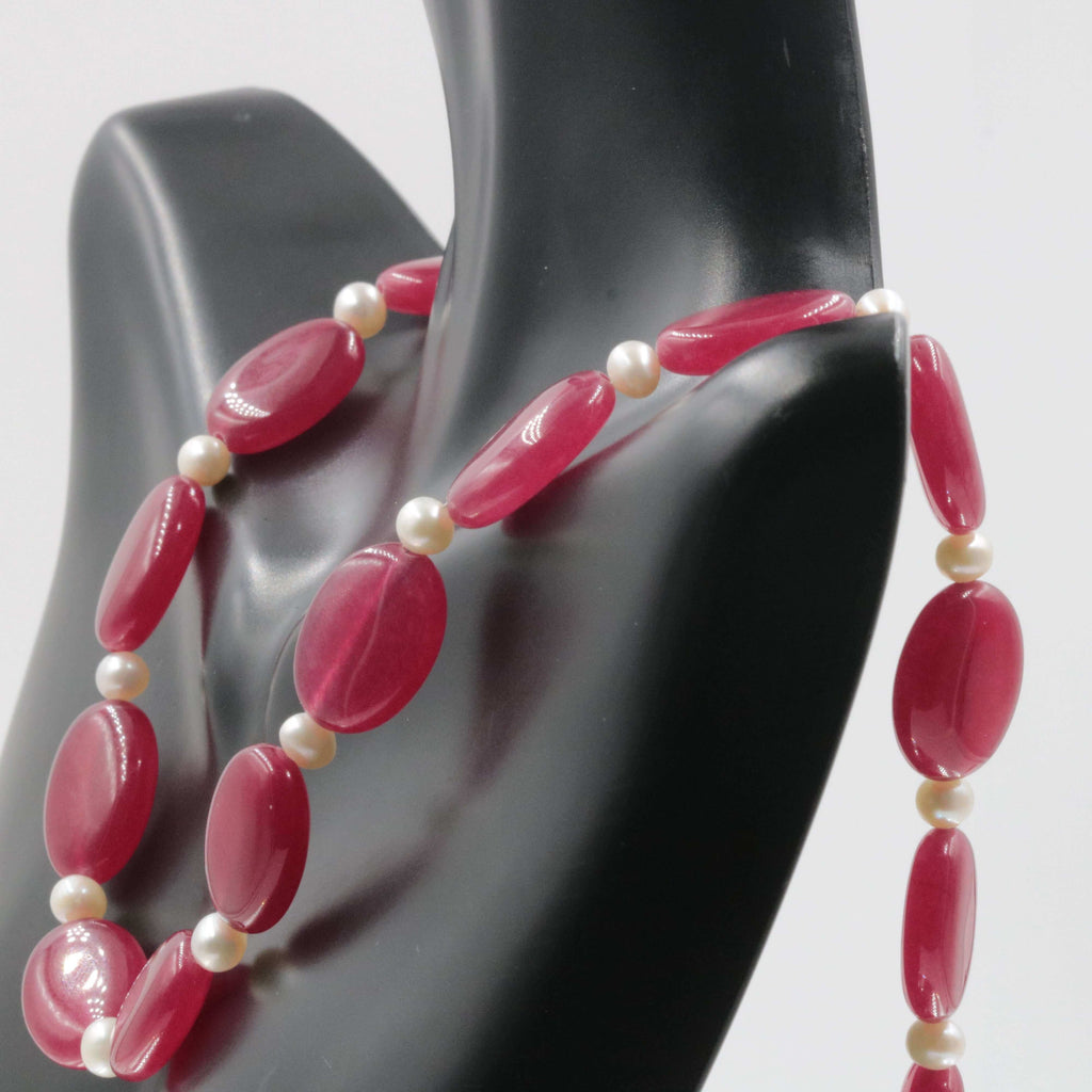 July Birthstone Necklace: Red Ruby Quartz & Cultured Pearl