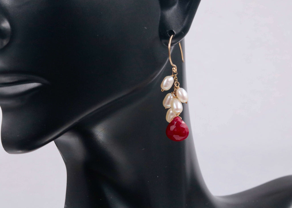 14K Gold Ruby and Pearl Earrings