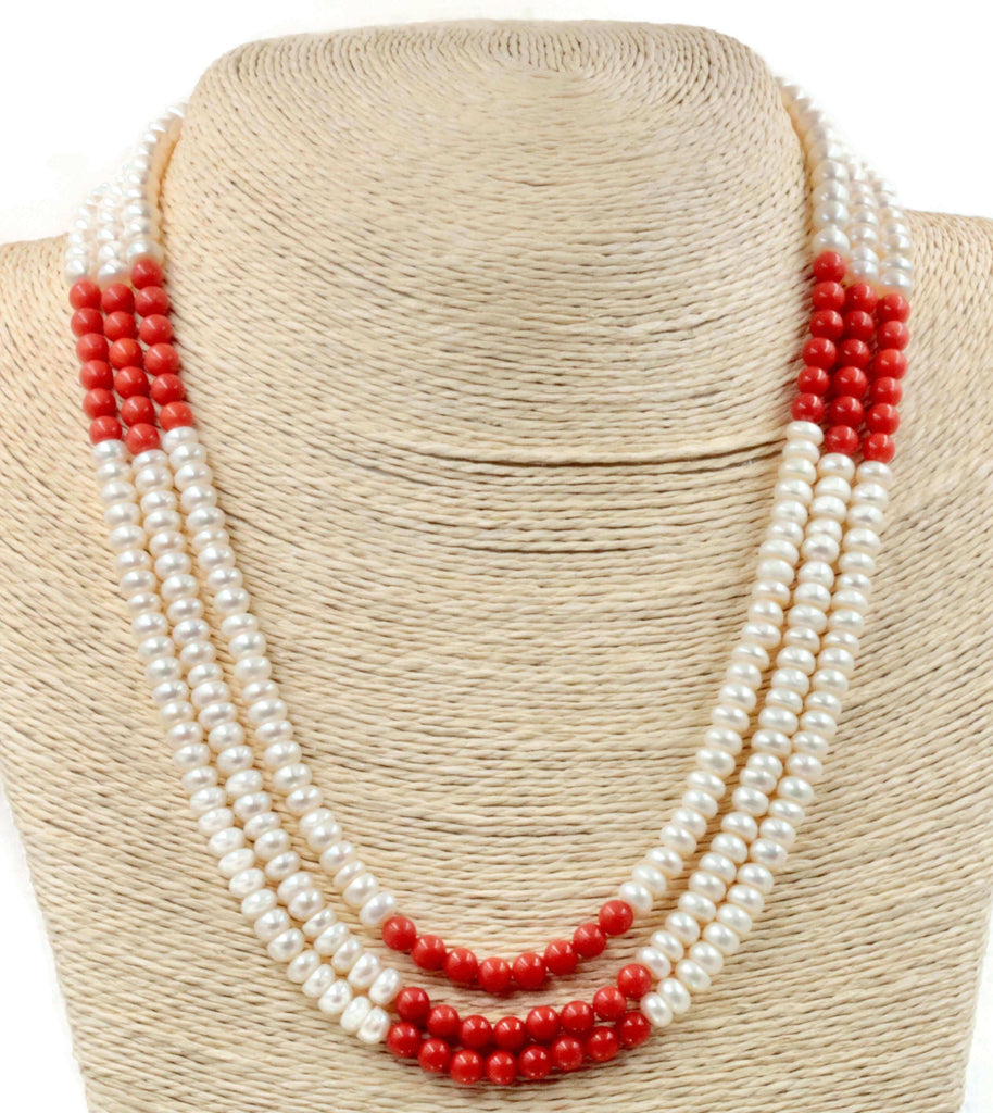 Red Coral & White Pearl Necklace Design Collection