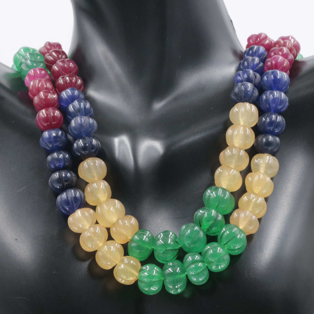 Natural Emerald, Ruby & Yellow Quartz Necklace for Saree/Sari