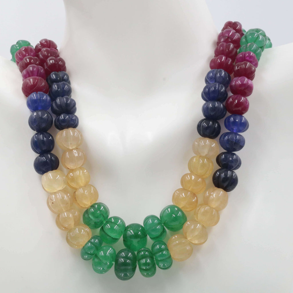 Natural Multi-color Quartz Necklace with Pumpkin Shaped Beads