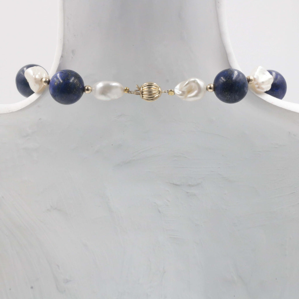 14K Gold, Lapis Lazuli & Baroque Pearl Beaded Necklace Design