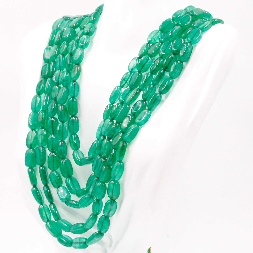 Traditional Indian Jewelry - Long & Layered Necklace with Natural Emeralds