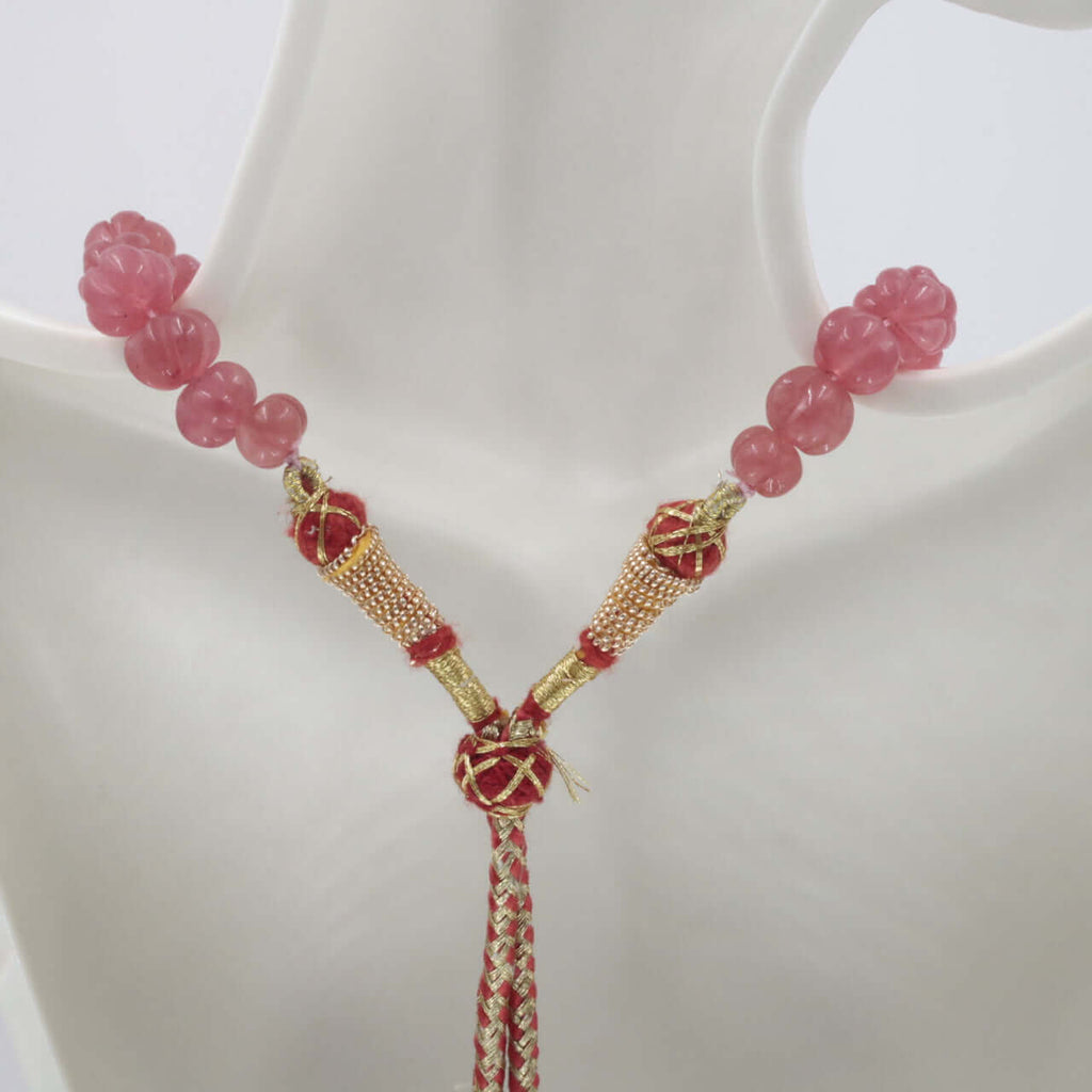 Pink Quartz Pumpkin Shaped Beads Long Necklace