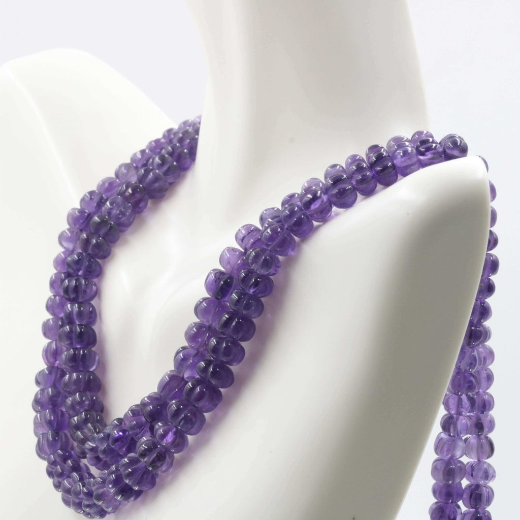 Handcrafted, Long & Layered Purple Amethyst Pumpkin Necklace