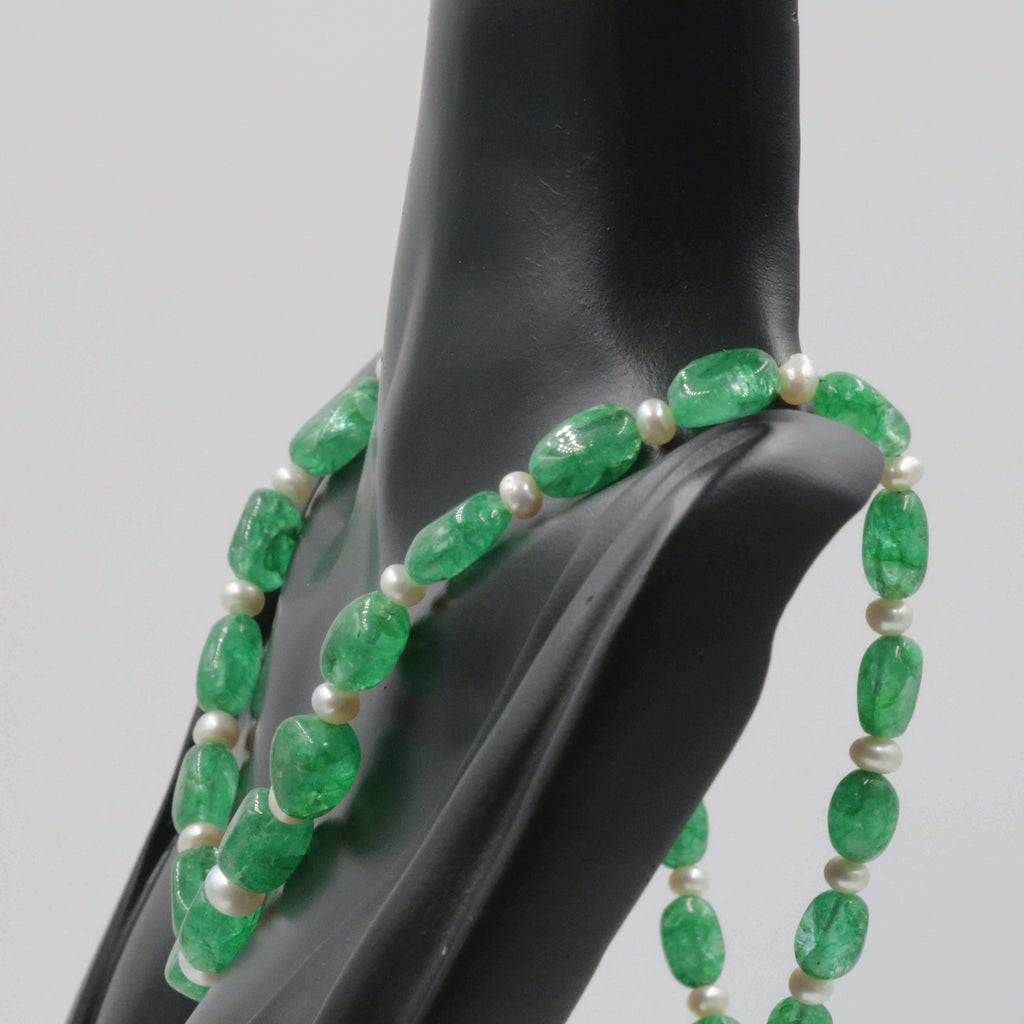 Traditional Indian Jewelry with Pearl & Natural Emerald Long Necklace