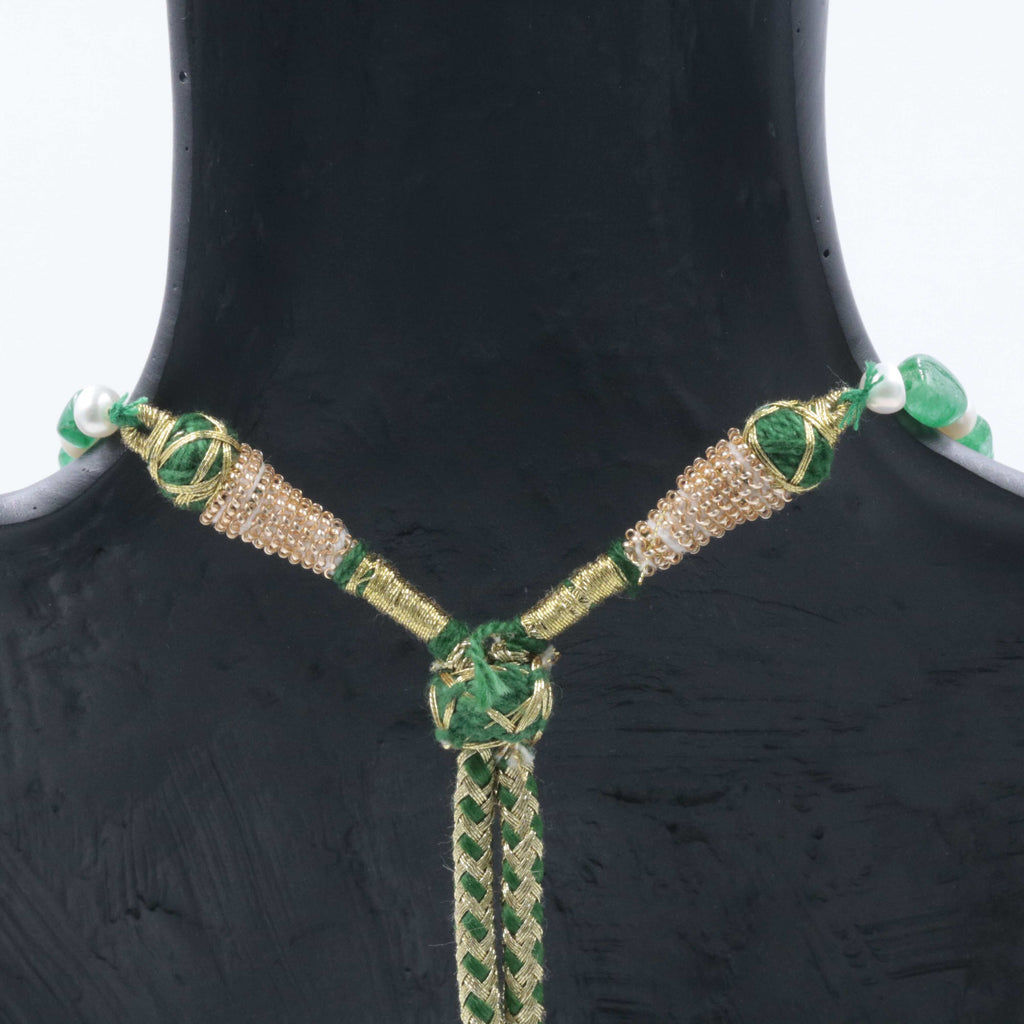 Indian Sarafa Jewelry with Pearl & Natural Emerald Long Necklace