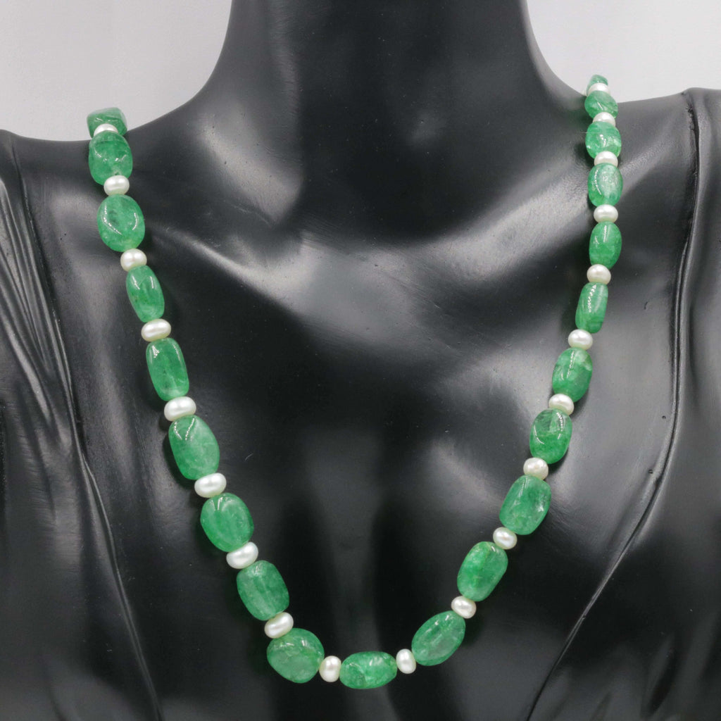 Pearls & Natural Emerald Long Indian Necklace Sarafa Style