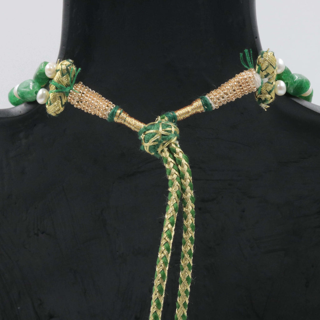 Layered Freshwater Pearls & Natural Emerald Necklace Sarafa Style