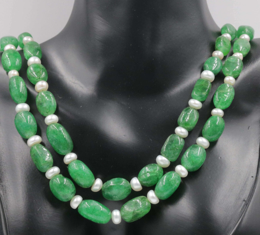 Chic Layered Pearls & Natural Emerald in Indian Jewelry