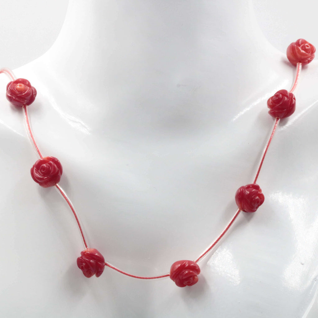 Natural Red Coral Rose: Exquisite Beaded Strand
