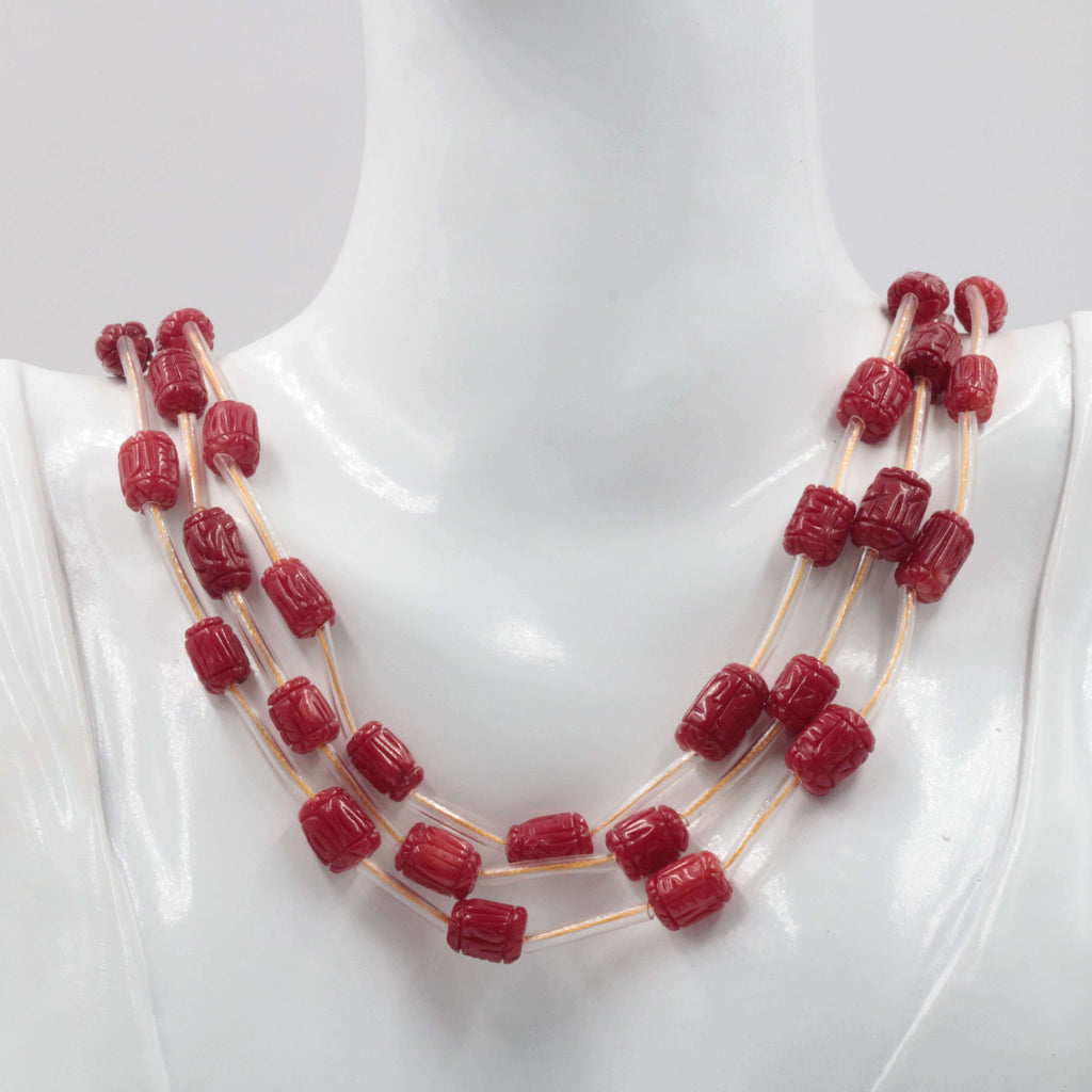 Red Coral Barrel Beads Necklace: Italian Elegance