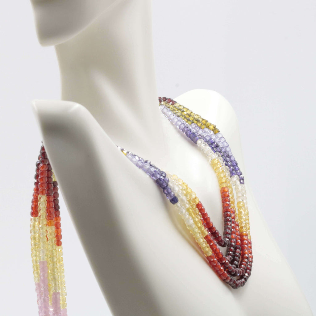 Multi Color Layered Cubic Zirconia Beaded Necklace Jewelry