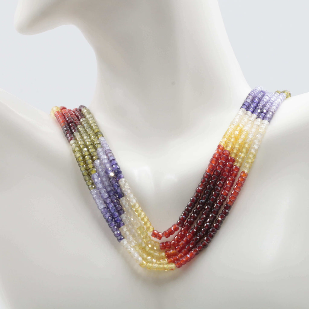 Indian Sarafa Necklace With Colorful Cubic Zirconia Gemstones