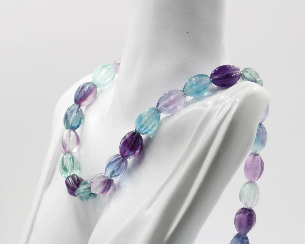Natural Green & Purple Fluorite Beads Necklace - Indian Jewelry