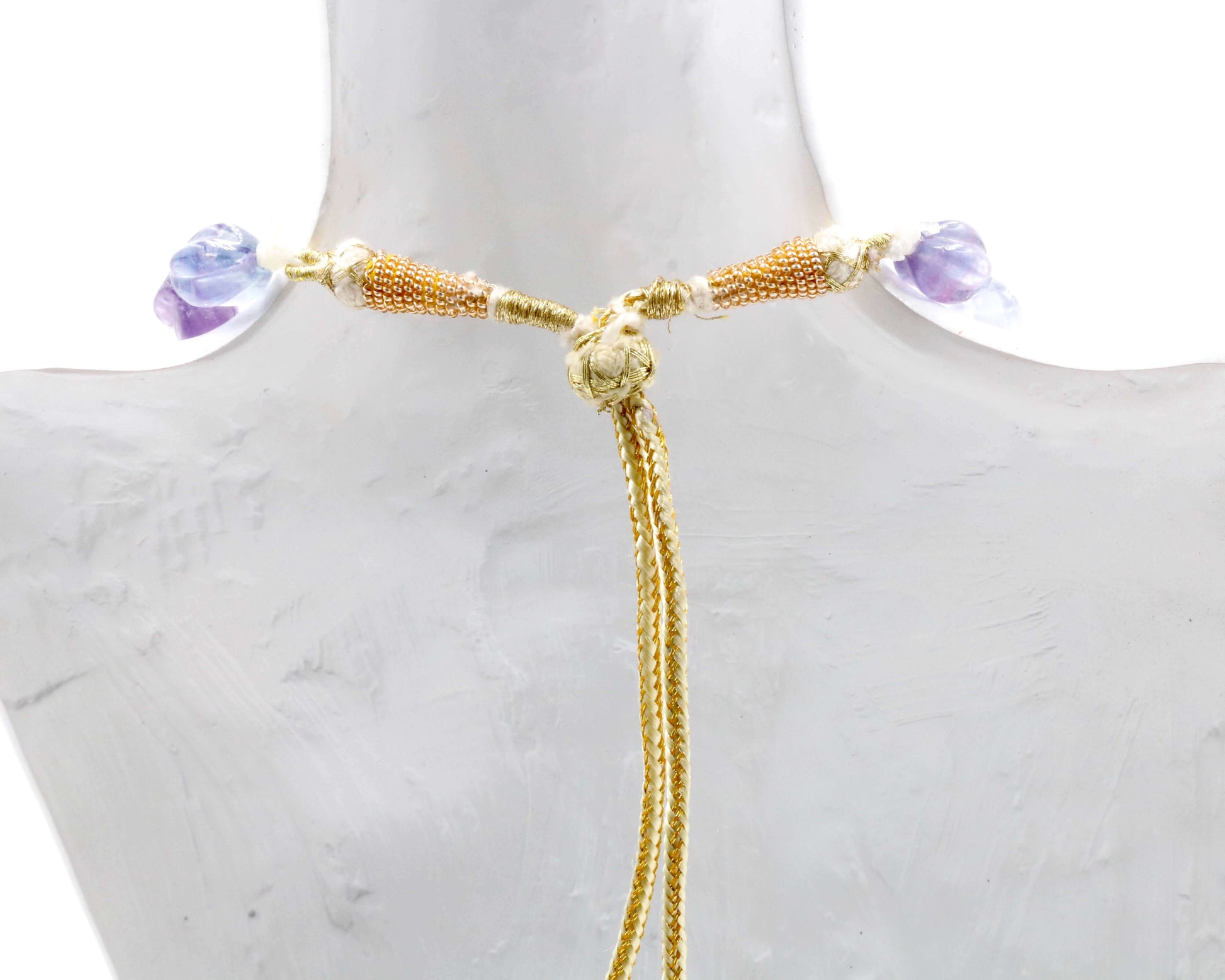 Indian Sarafa Jewelry - Natural Green & Purple Fluorite Beads Necklace