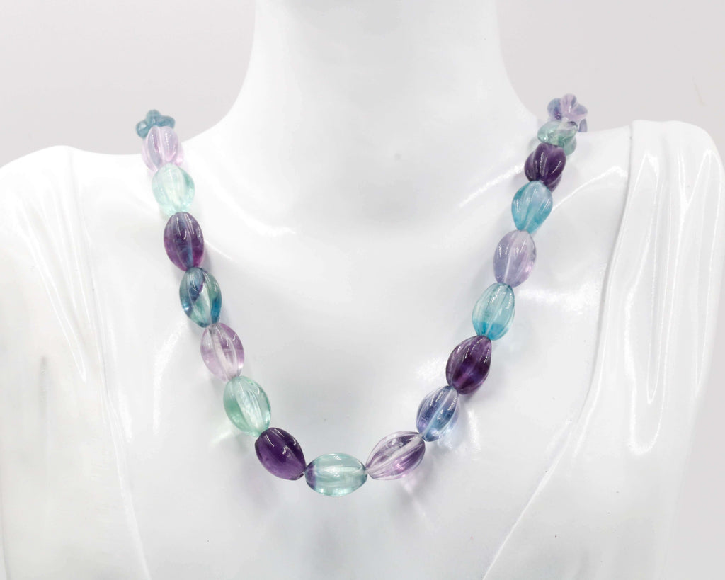 Natural Green & Purple Fluorite Beads Necklace - Indian Sarafa Style