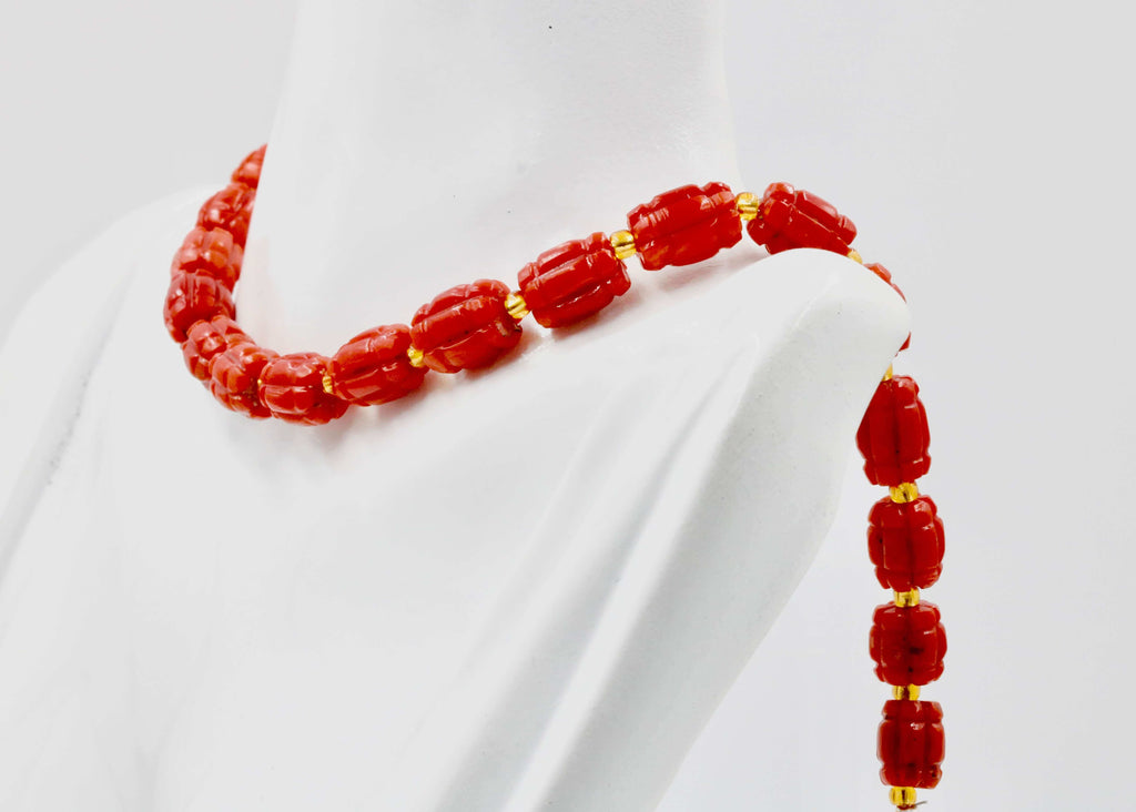 Vibrant Red Coral Beaded Necklace