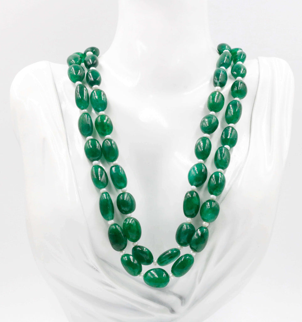 Natural Emerald Beads - Long & Layered Necklace