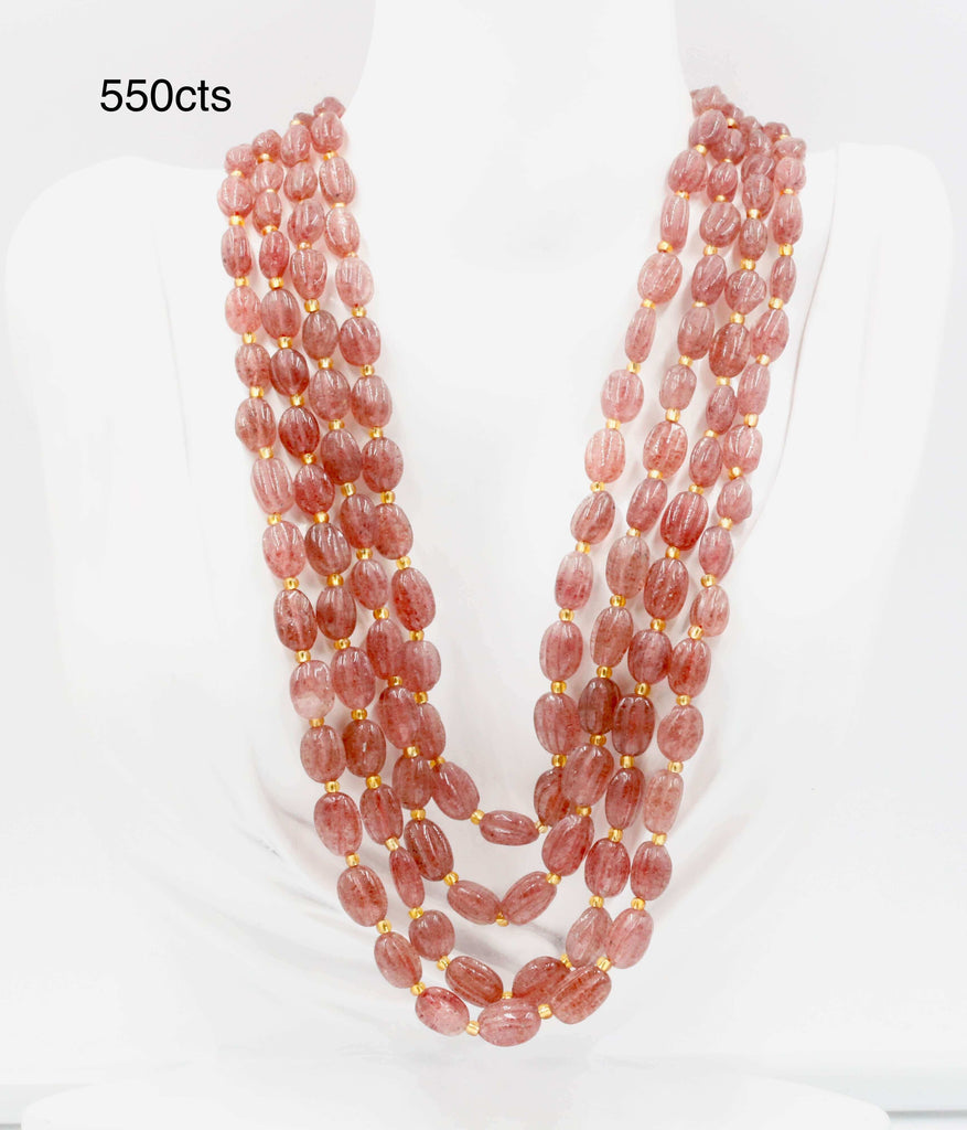 Natural Strawberry Quartz Long & Layered Necklace