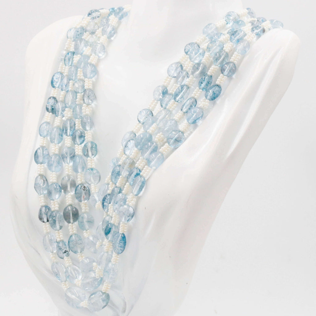 Long & Layered Blue Quartz Necklace for Indian Traditional Gown