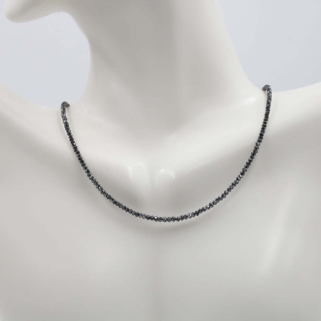 Black 8mm Shiny Faceted Hematite Bead Necklace 21