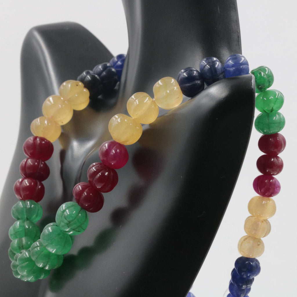 Natural Green, Ruby & Orange Quartz Necklace - Indian Style Jewelry