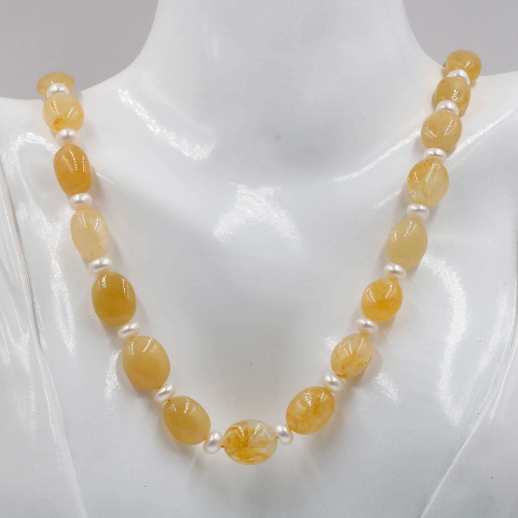 Natural Yellow Sapphire & Pearl Necklace for September Birthday