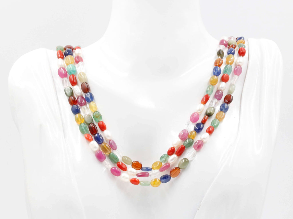 Beaded Multigemstone Navrathna Necklace: Authentic Appeal