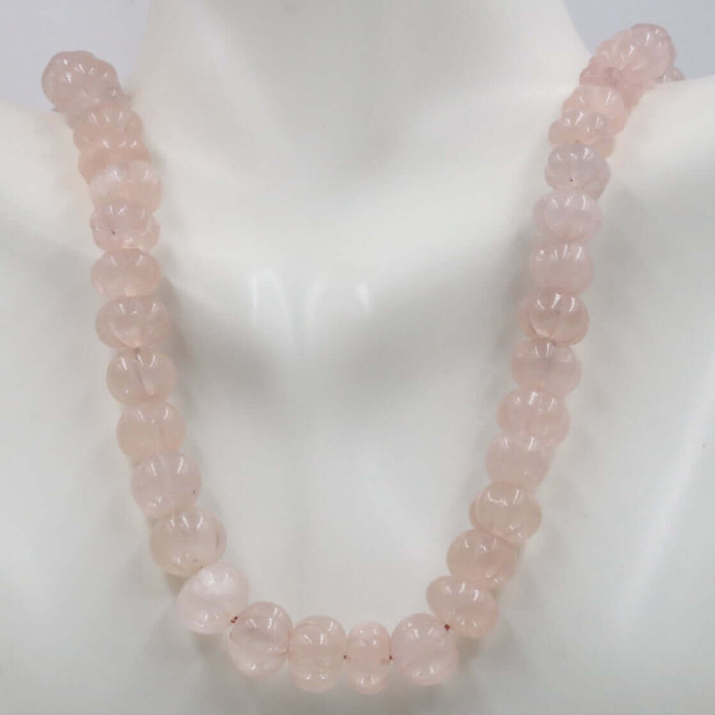 Light Pink Quartz Pumpkin Shaped Beads Long Necklace