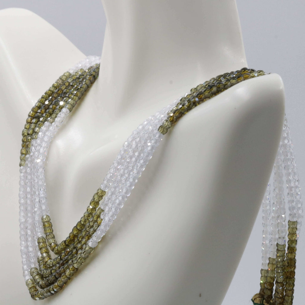 Long & Layered Green & White Faceted CZ Necklace