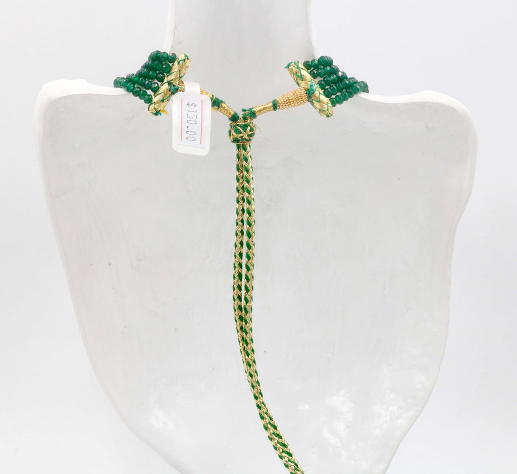 Natural Emerald Beaded Necklace with Sarafa Design from India