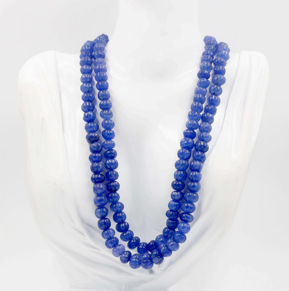 Natural Blue Quartz Necklace with Pumpkin Craved Beads
