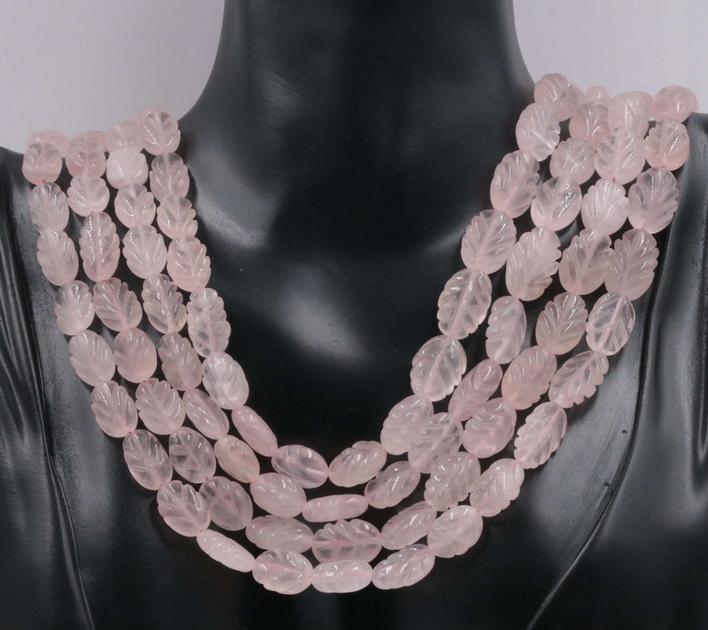 Beaded Leaf Design Rose Quartz Necklace: Exquisite Beauty