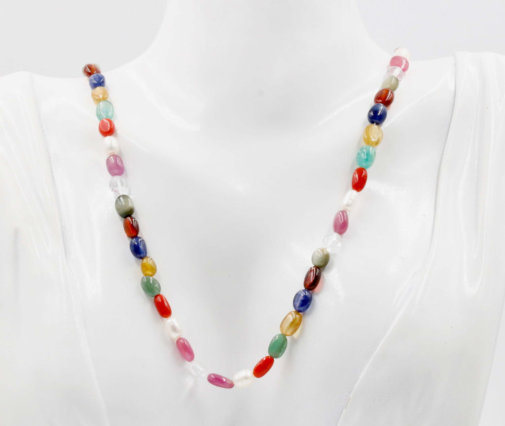 Beaded Navrathna Necklace: Multigemstone Ethnic Beauty