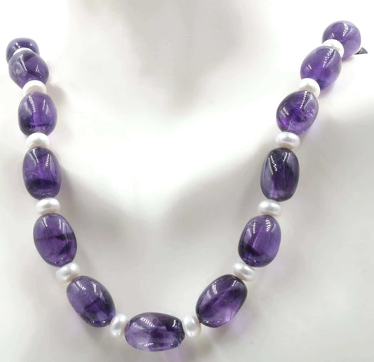 Amethyst and Cultured Pearl Beaded Necklace - Taj Mahal Gems