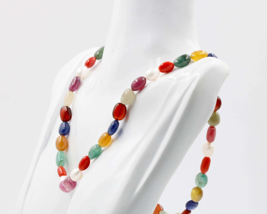 Natural Navratna Nine Gems Necklace - Traditional Indian Jewelry