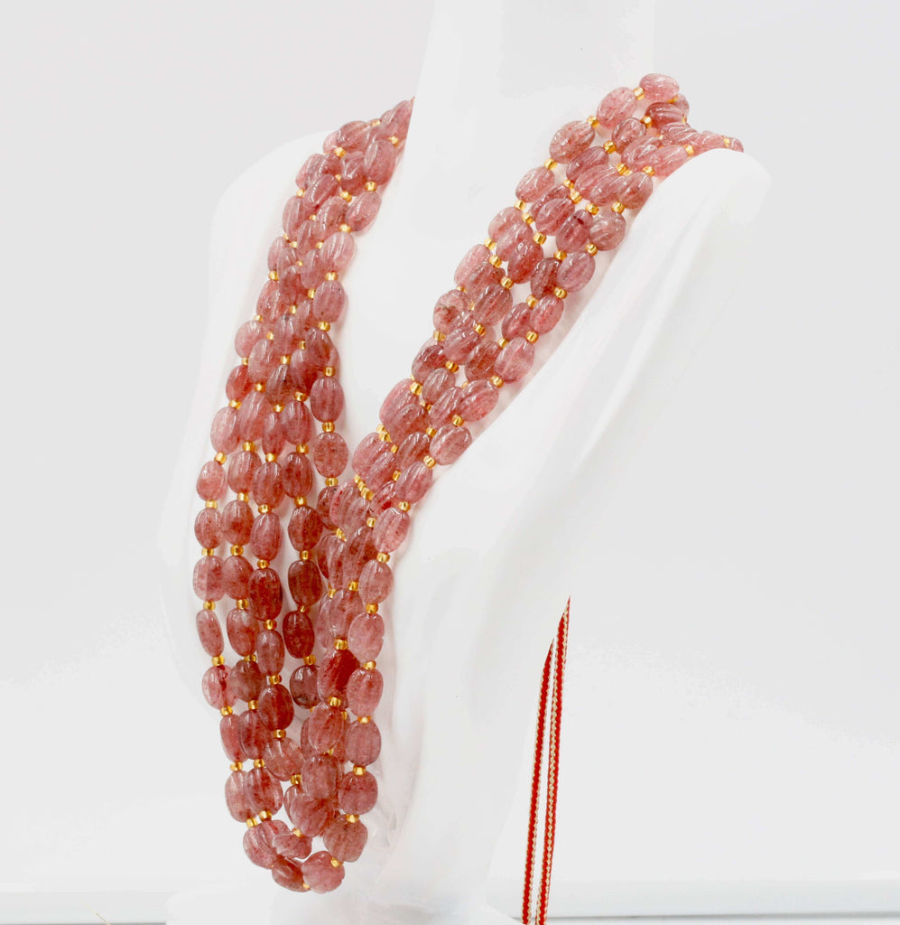 Red Strawberry Quartz Gemstone: Long & Layered Necklace