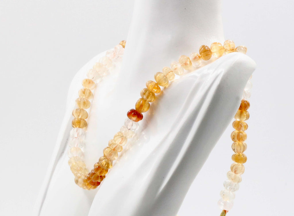 Long & Layered Indian Jewelry - Yellow Citrine Quartz Necklace