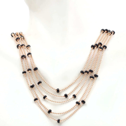 Black Onyx Beaded Rose Gold Chain - Taj Mahal Gems