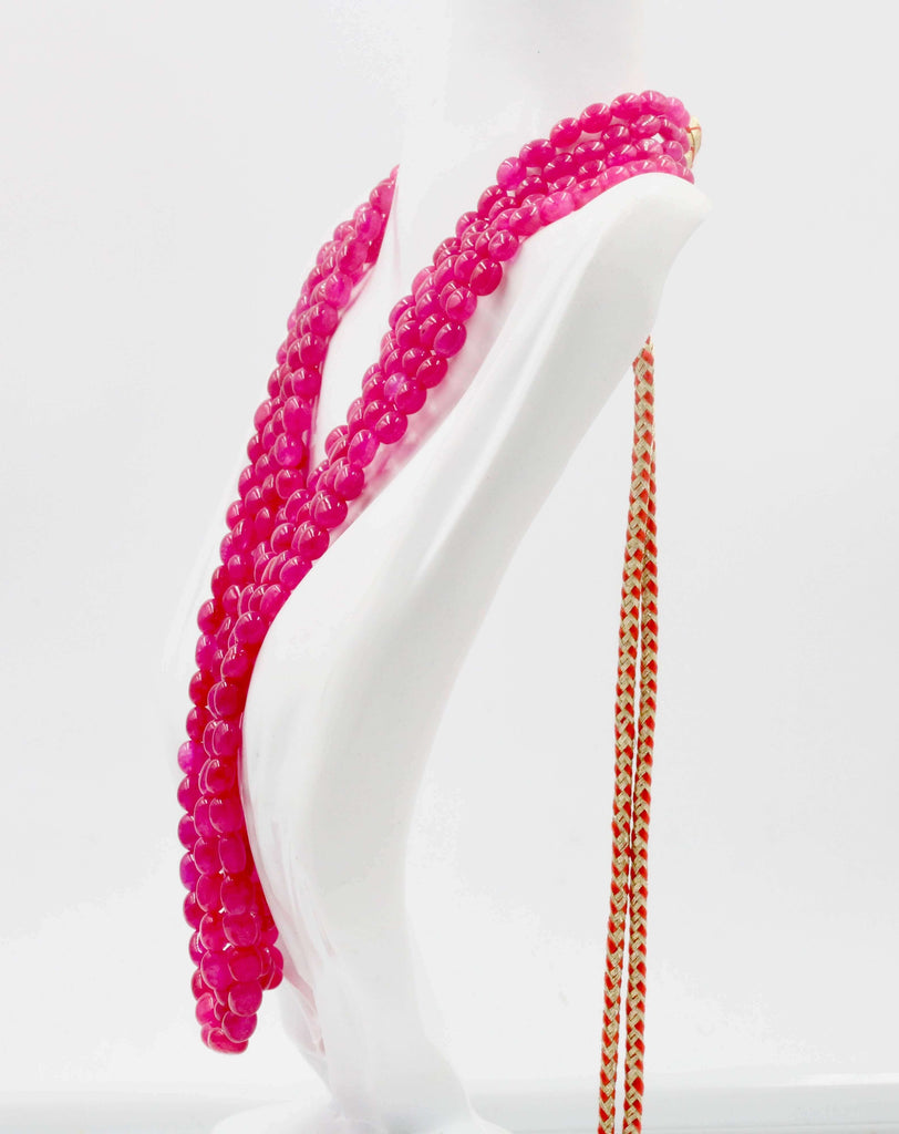 Organic Pink Quartz Jewelry: Indian Sarafa Necklace
