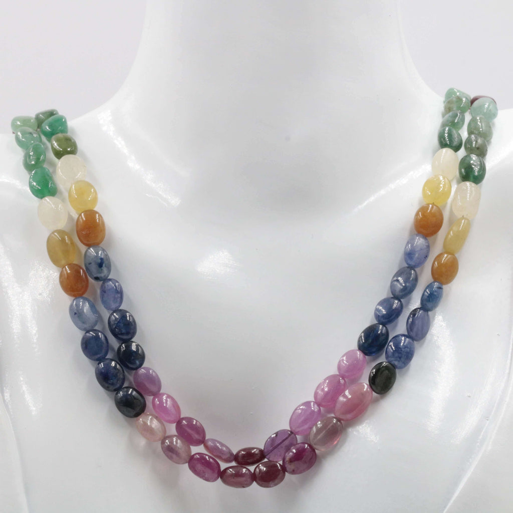 Birthstone Jewelry for September: Natural Sapphire, Emerald & Ruby Necklace
