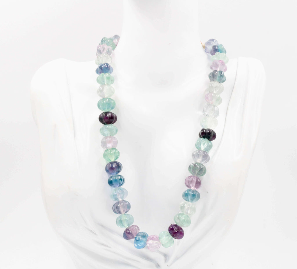 Green & Purple Fluorite Gemstone Necklace - Long & Layered