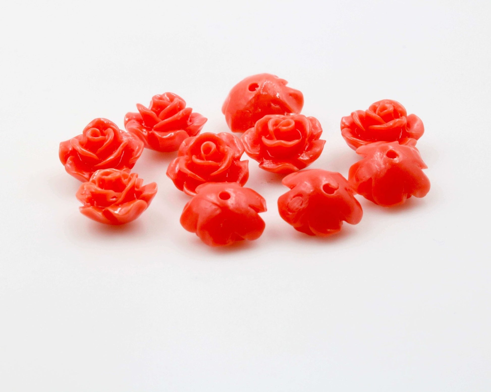 Coral Rose flower Beads 10mm - Taj Mahal Gems