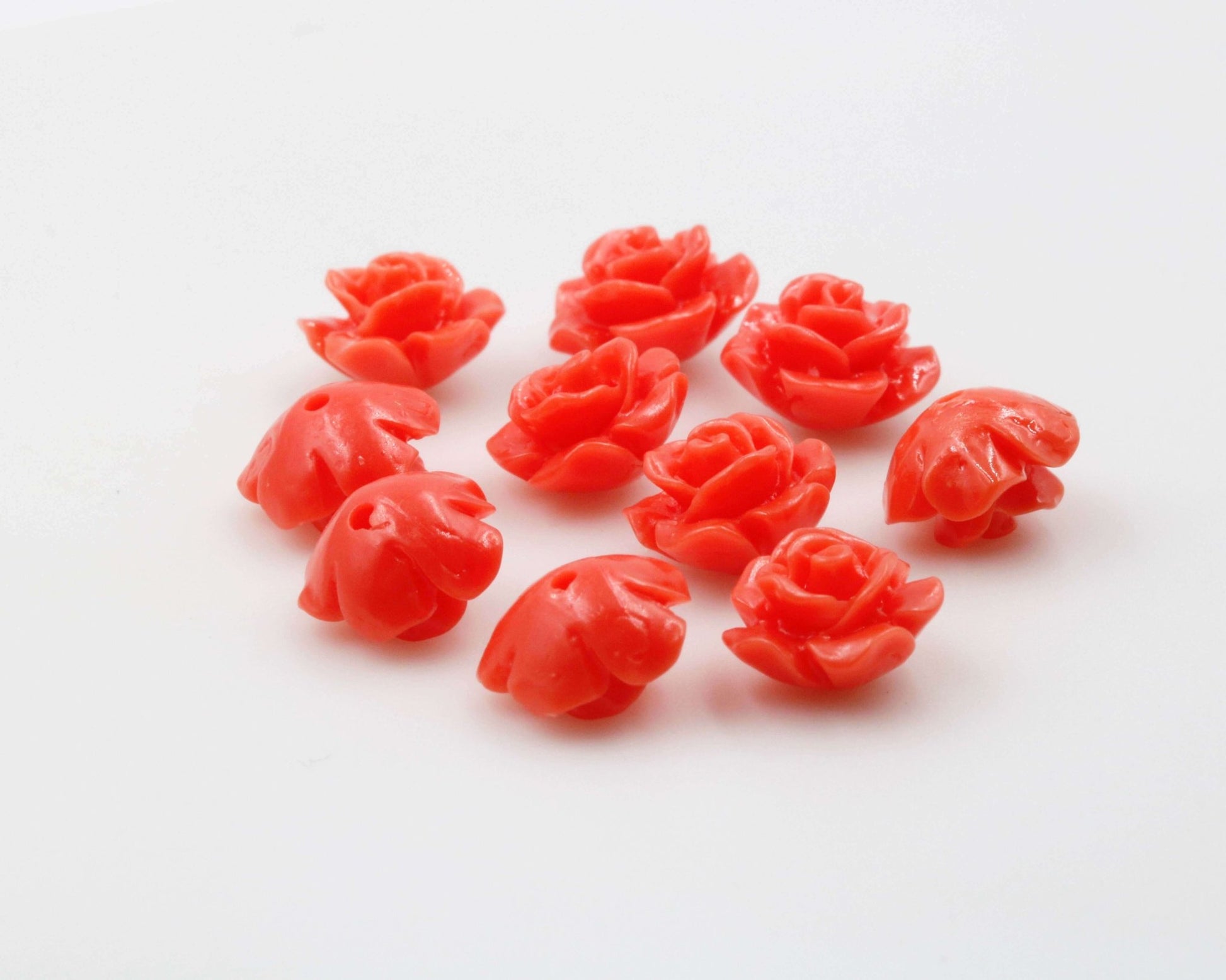 Coral Rose flower Beads 10mm - Taj Mahal Gems