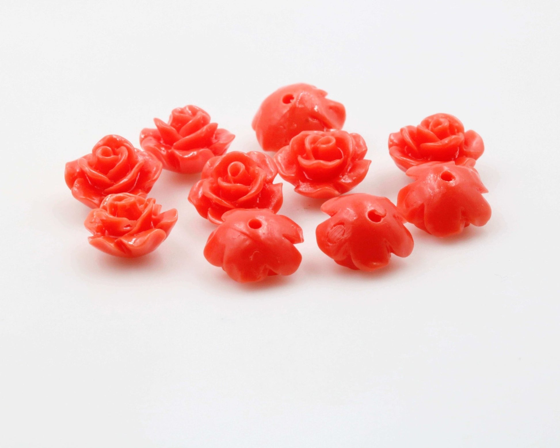 Coral Rose flower Beads 10mm - Taj Mahal Gems