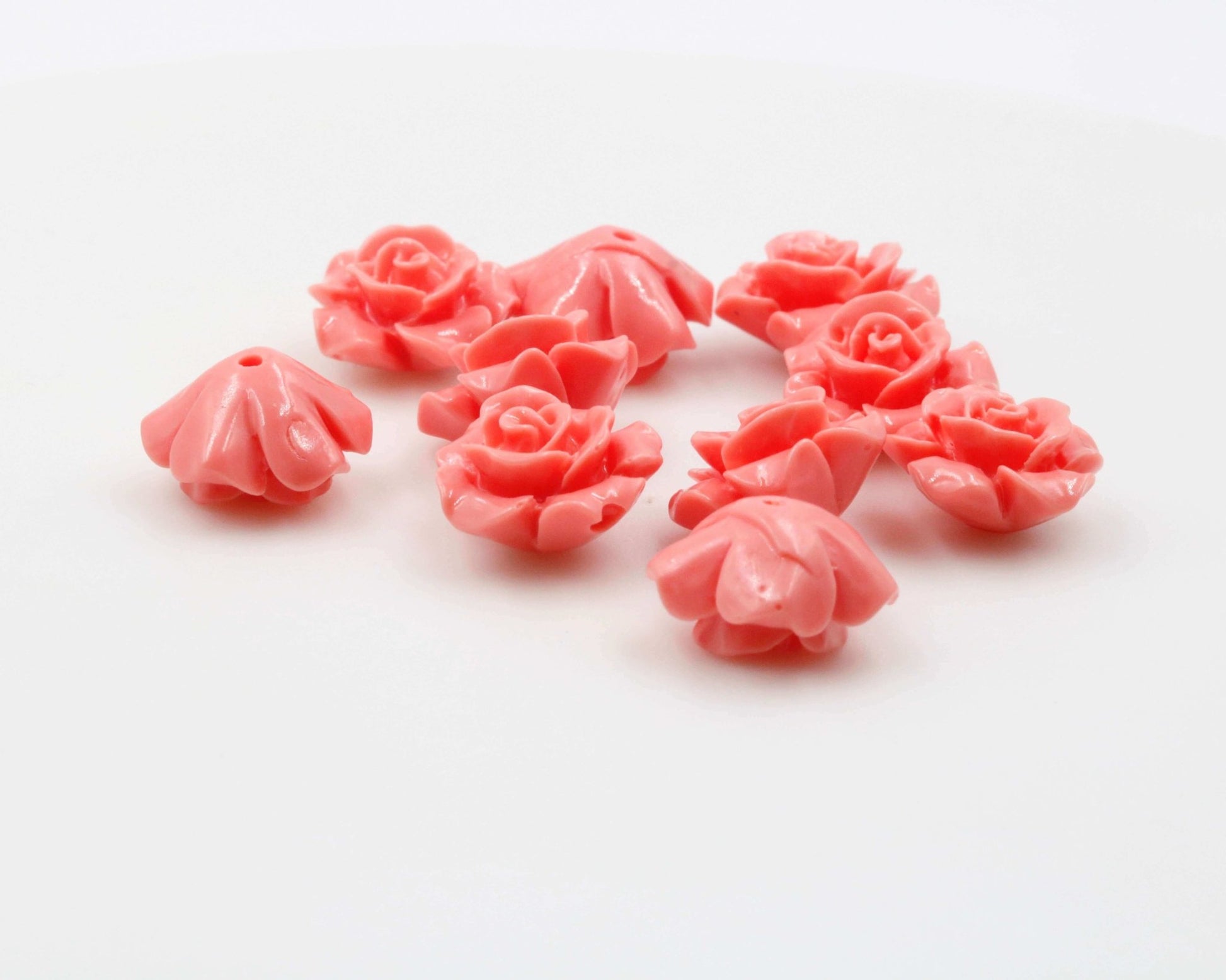 Coral Rose Flower Beads 12mm - Taj Mahal Gems