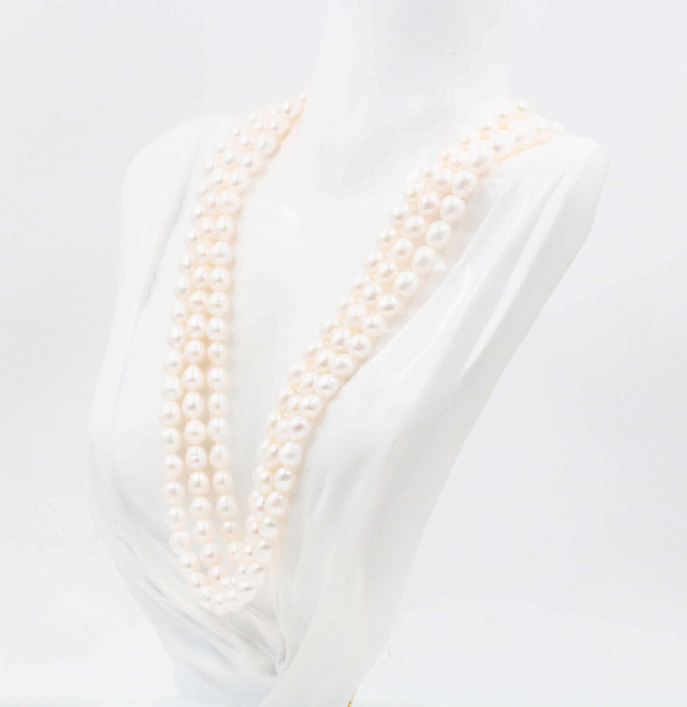 Long & Layered Cultured White Color Pearl Necklace